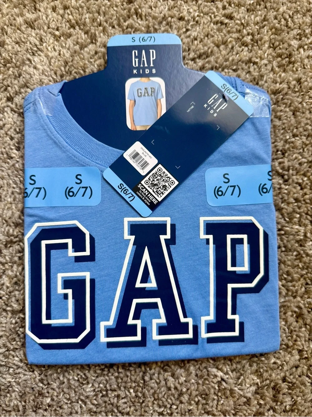 GAP Kids Blue Logo Short-Sleeve Shirt - Small (6/7)